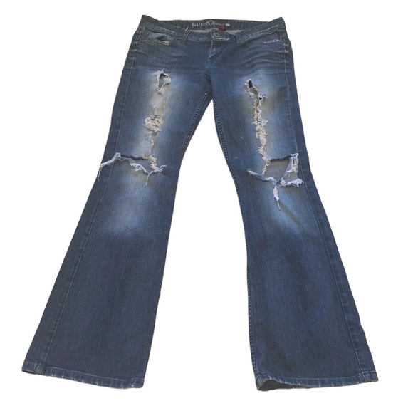 GUESS Jeans Foxy Flare - Flare Leg Size 30 Stretch Distress Cotton Machine Wash - Picture 1 of 13